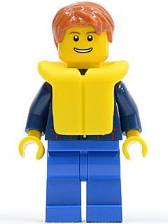 LEGO Minifigure-Plaid Button Shirt, Blue Legs, Dark Orange Short Tousled Hair, Life Jacket-Town / City-CTY232-Creative Brick Builders